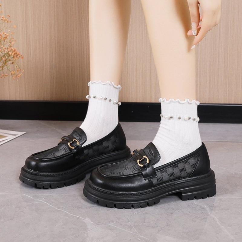 Fashion 2025 New Shoes For Women Ladies Thick Sole Slip On Flats Creepers Leather Platform Shoes Casual Buckle Loafers Shoe British