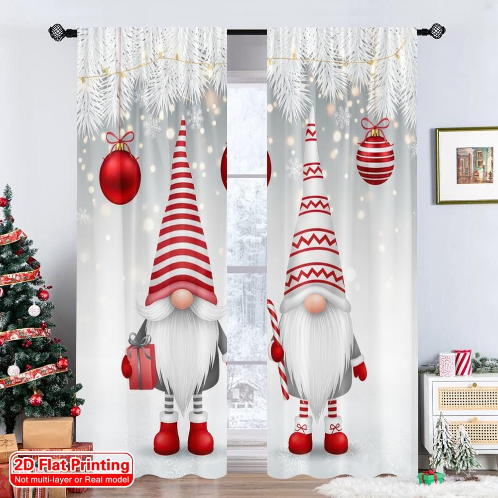 Set Of 2 Flat Printing Merry Christmas Trendy Curtains Gnomes Winter Snow Digital Printed Polyester Drapes Birthday Made