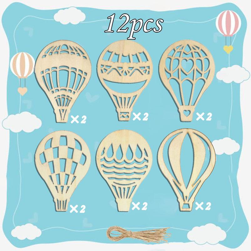

12pcs cut out hot air balloon shaped wood chips, home decorations, wooden decorative hanging decorations, painting supplies
