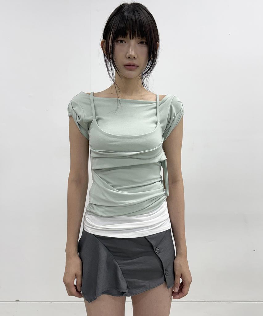 Peulleeoeob Layered Bustier T-Shirt (Fl-108_Mint)