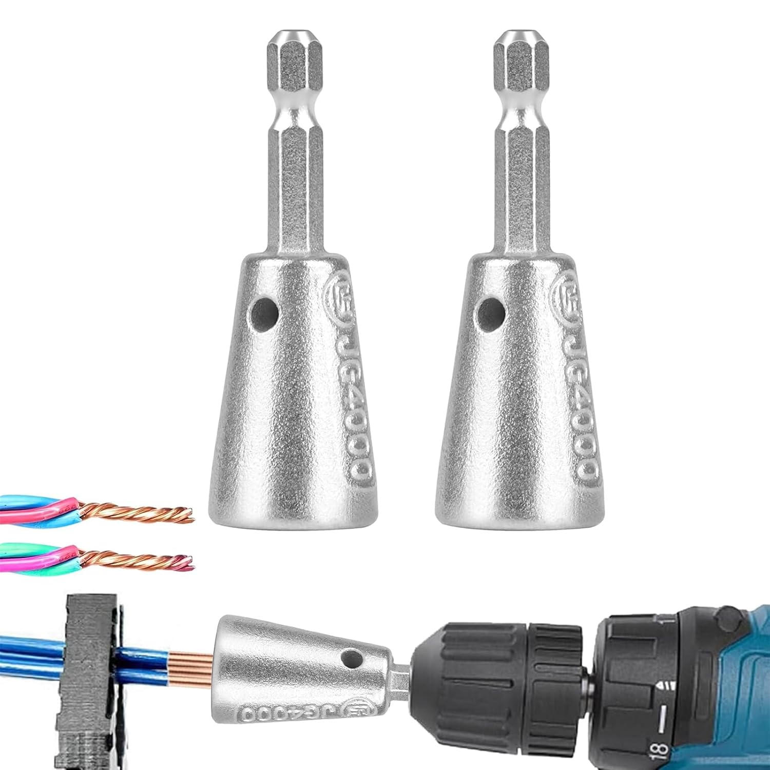 Wire Twisting Tools,Wire Twister Tool for Drill,Hex Shank Cable Electric Wire Stripper,Wire Stripper and Twister Tool for Drill,Wire Connector серебряный