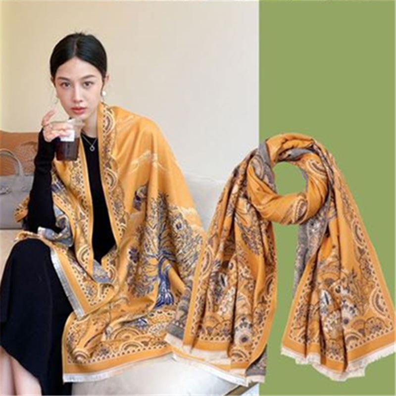 New Travel Prairie Scarf for Women In Autumn and Winter Chinese Style Shawl  Fashionable and Versatile Imitation Cashmere Scarf