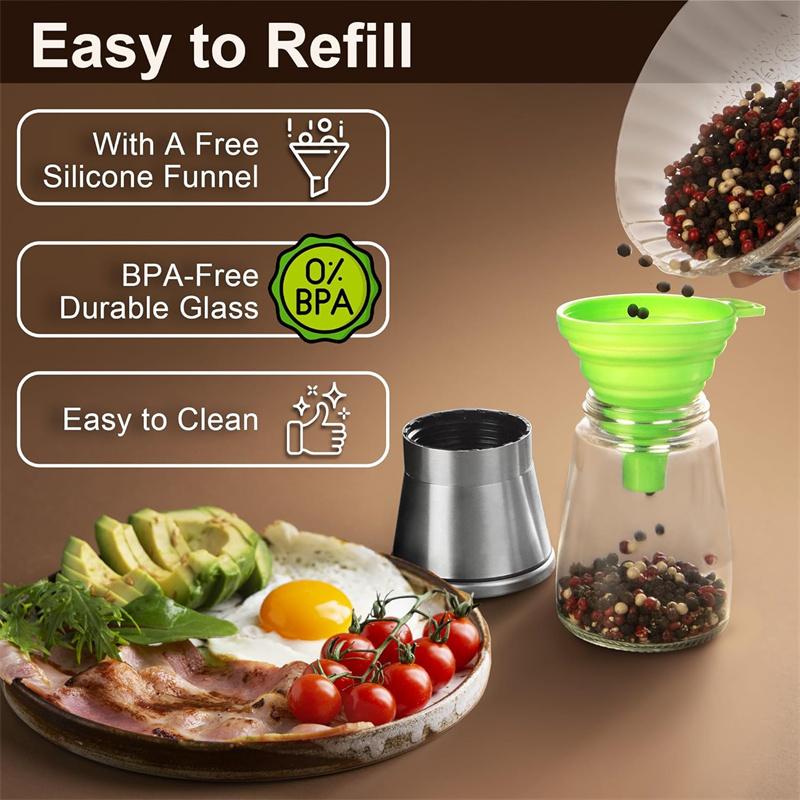 Pepper Grinder Salt Grinder Manual Salt Pepper Grinder with Funnel Set Spice Adjustable Coarseness with 5 Level Pepper Grinder