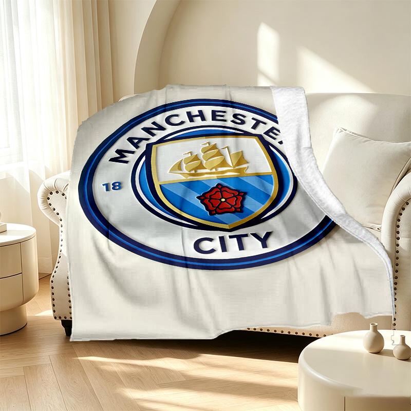 Football Team City FC Pattern Blanket for Home Decoration, Bed, Sofa, Car Travel, Camping, Suitable for All Seasons, Birthday Christmas Gift