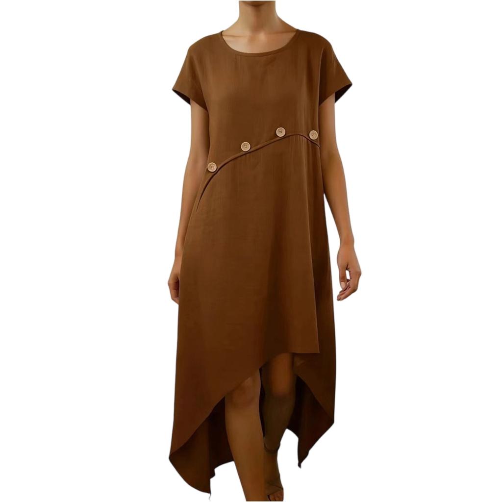 Women's Fashion Casual Comfortable Stitching Button Decoration Color Dress