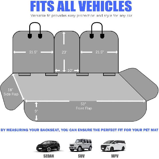 Dog Car Seat Cover for Back Seat, Car Seat Cover 60/40 Split Bench for Family Car, Compact SUV, MPV - Standard - 53" W