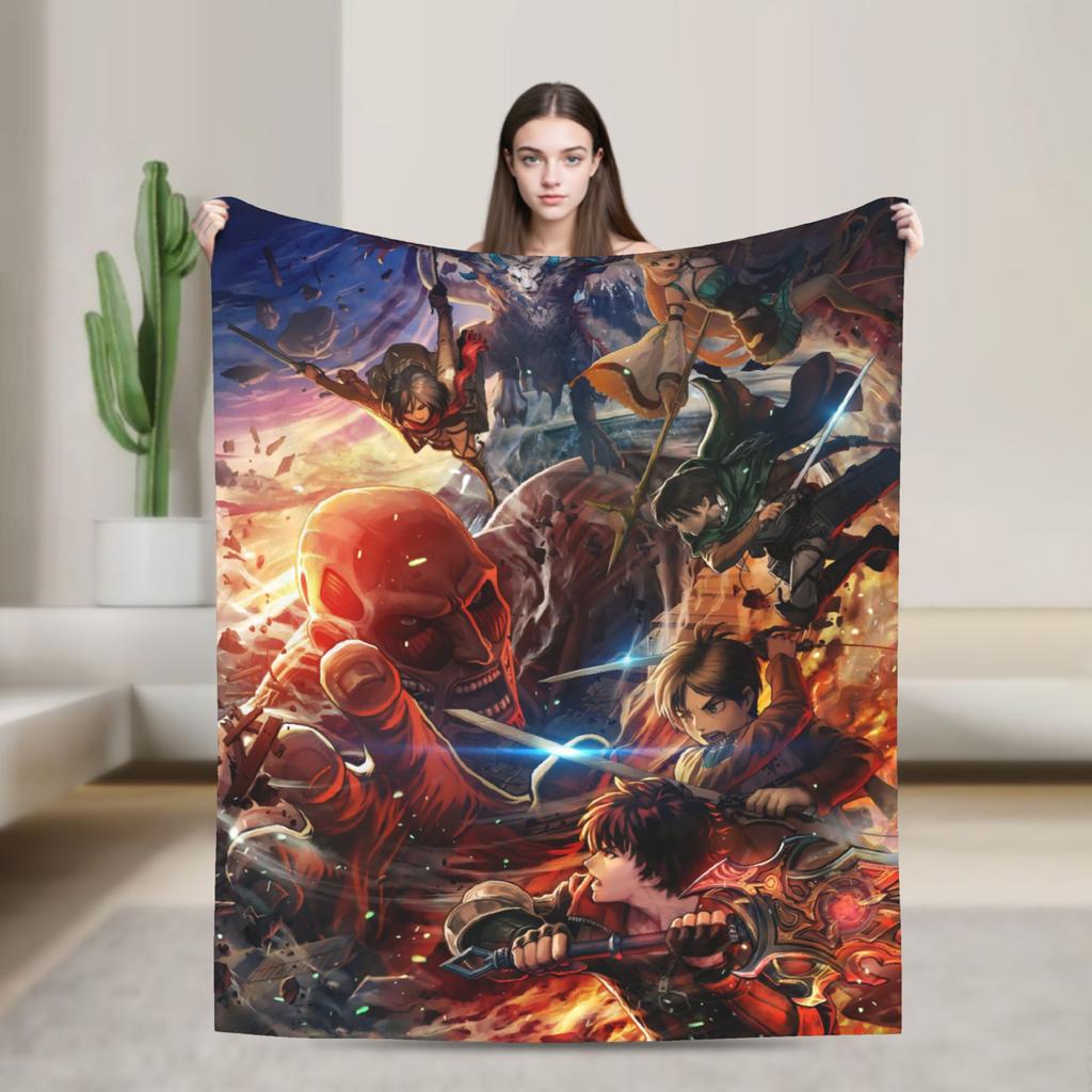 Attack On Titan Eren Anime Cartoon Knitted Blankets Fighter Wool Throw Blanket Home Print Lightweight Bedspreads Multi-function