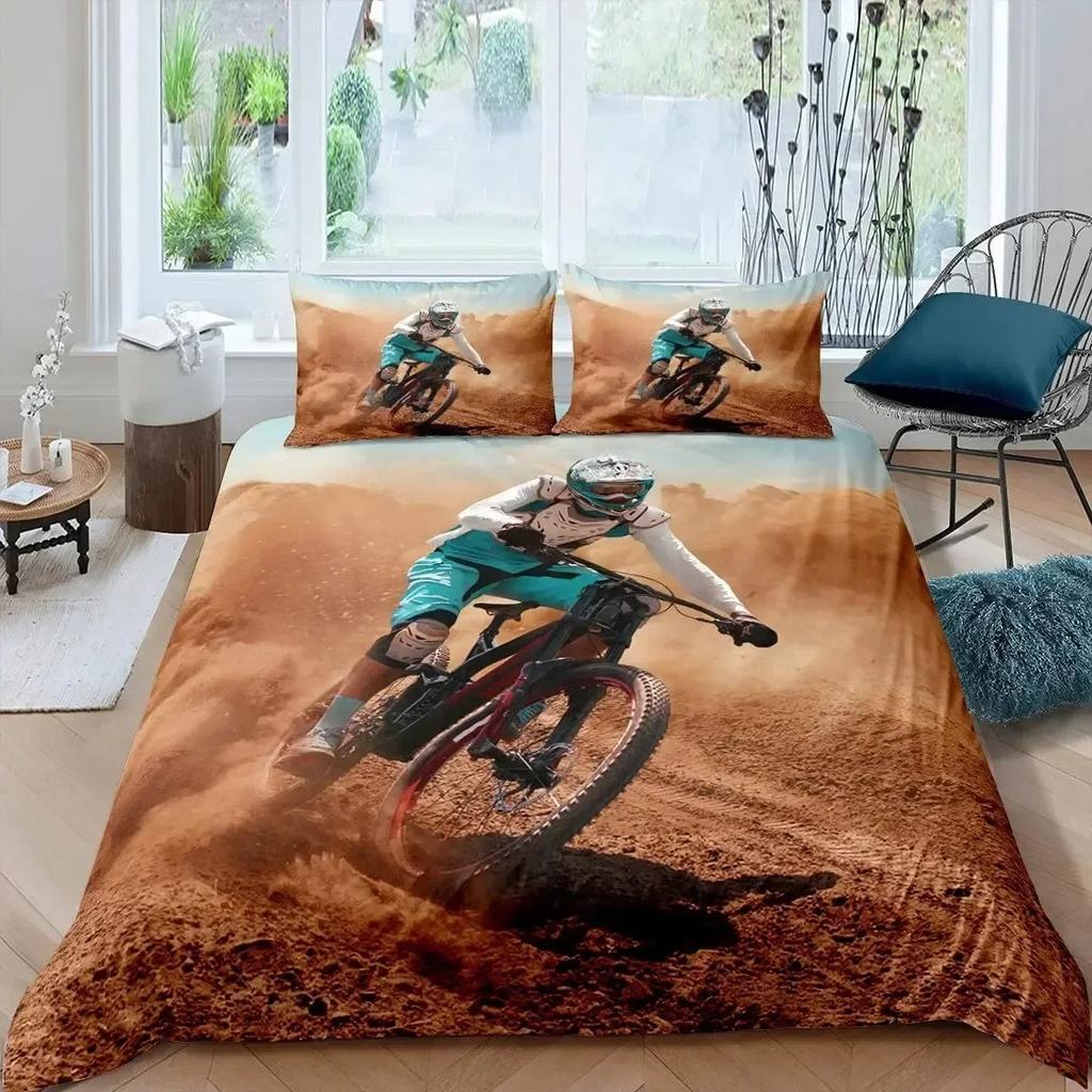 Bicycle Motocross Racer Mountain Bike Comfortable Duvet Cover Pillowcase Bedding Set Children Bedroom Decoration Home Textile