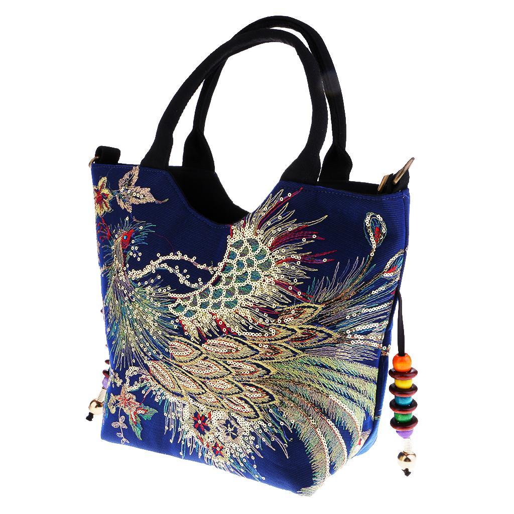 Handmade Retro Peacock Embroidery Bag with Zipper Woman Handbag Shoulder Bag
