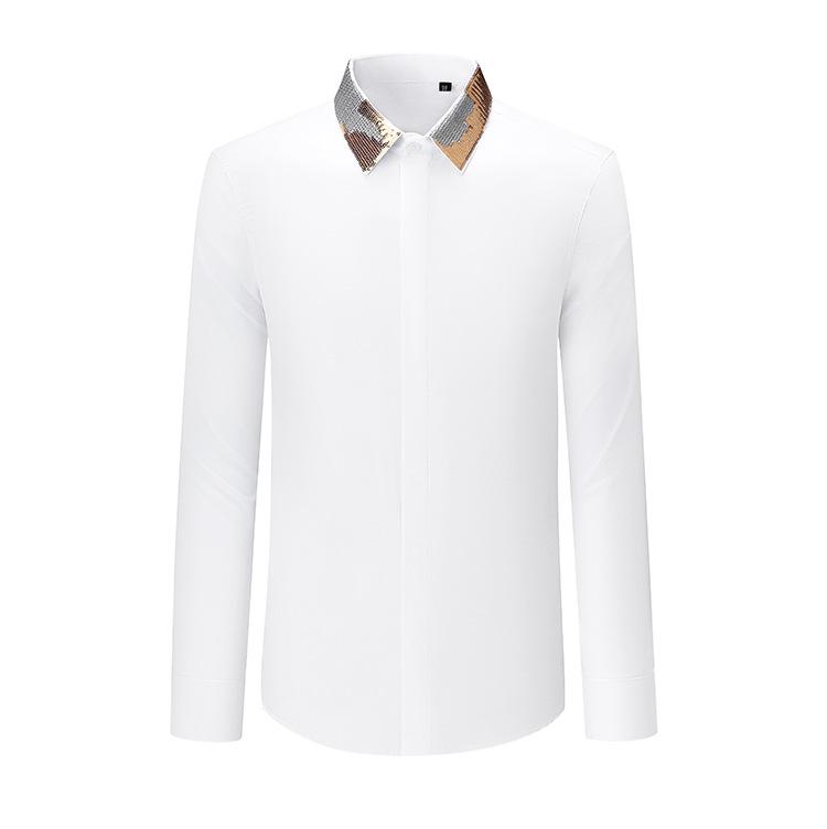 Men's High-End Silver Thread Embroidered Sequin Long-Sleeve Shirt