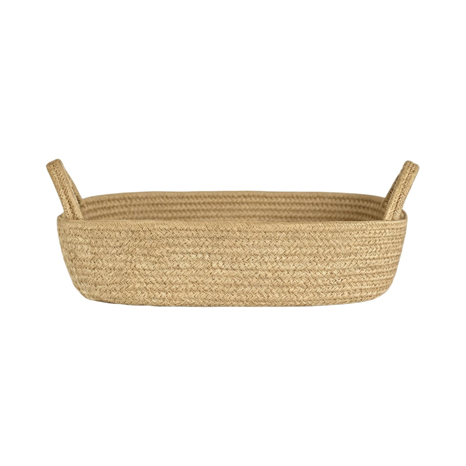 

Small Storage Basket Bohemian Style Bathroom Organizer Woven Rope Oval Shape with Handles for Home and Office Storage One Size