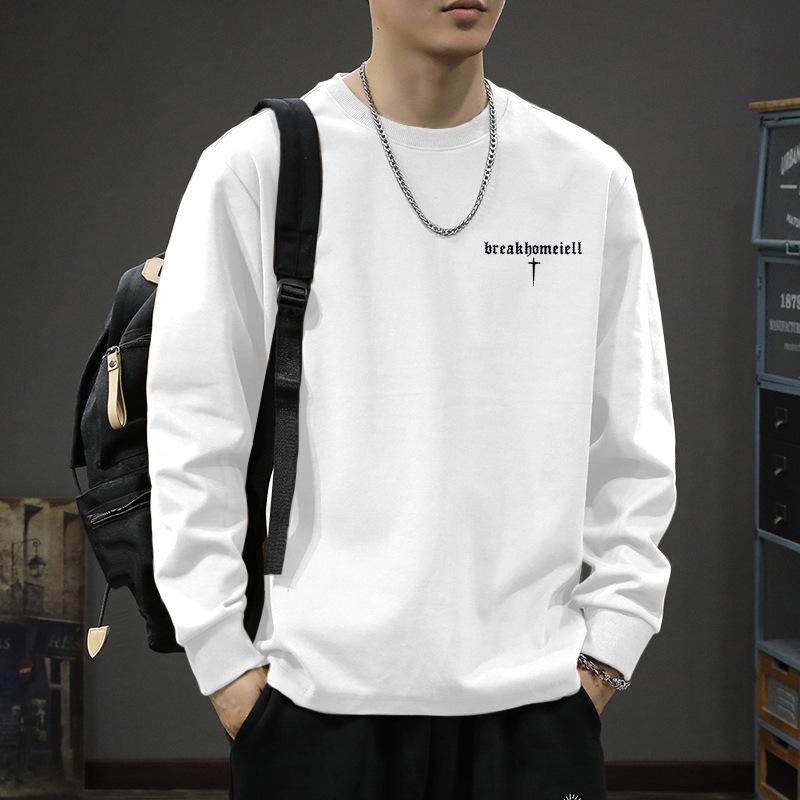 

Men Minimal Letter Cross Print Long Sleeve Shirt Crew Neck Loose Casual Basic Daily Autumn Street Top S белый