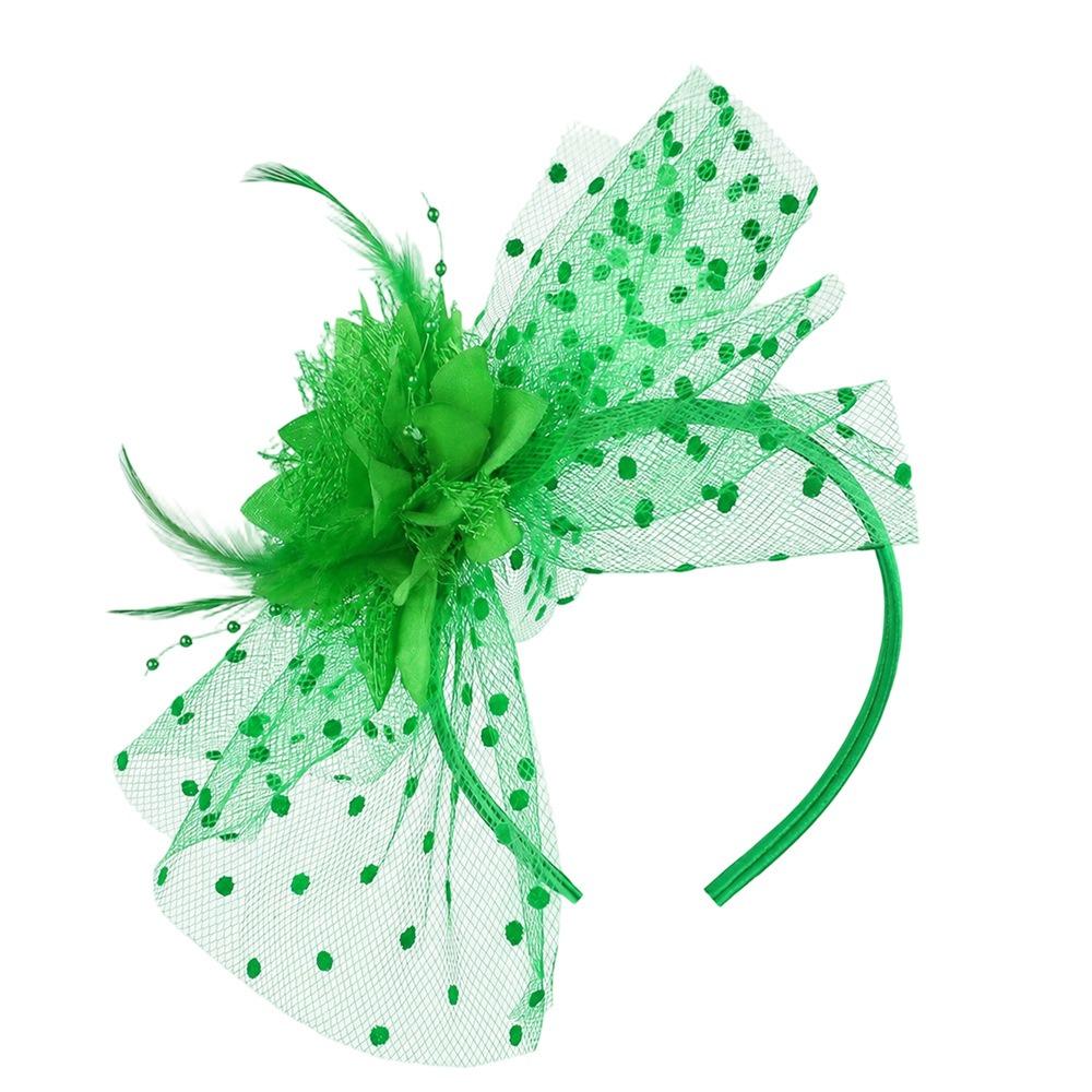 Exquisite Mesh Flower Headband Elegant Kentucky Hat Hair Clip Feather Hairpiece Wedding зелёный