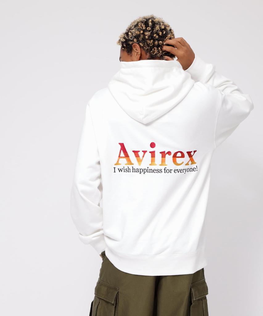 AVIREX EMBROIDERY LOGO & WISHES PULLOVER HOODIE(WEB&DEPOT Exclusive) 783-4231010 XL white