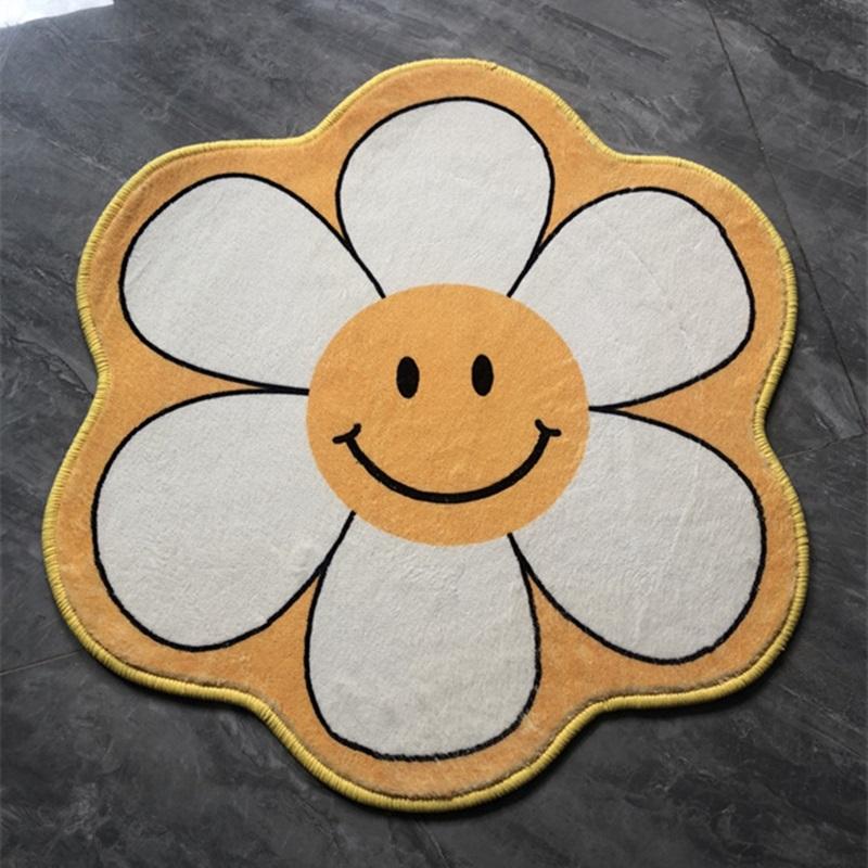 Sunflower Shape Round Carpet Cartoon Bedside Rug Non -Slip Kids Bedroom Table Floor Mats Children Soft Doormats Home Decor