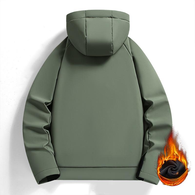 Soft Shell Jacket Men's Autumn and Winter Plus Velvet Thick Warm Jacket Loose Jacket Stand-up Collar Jacket