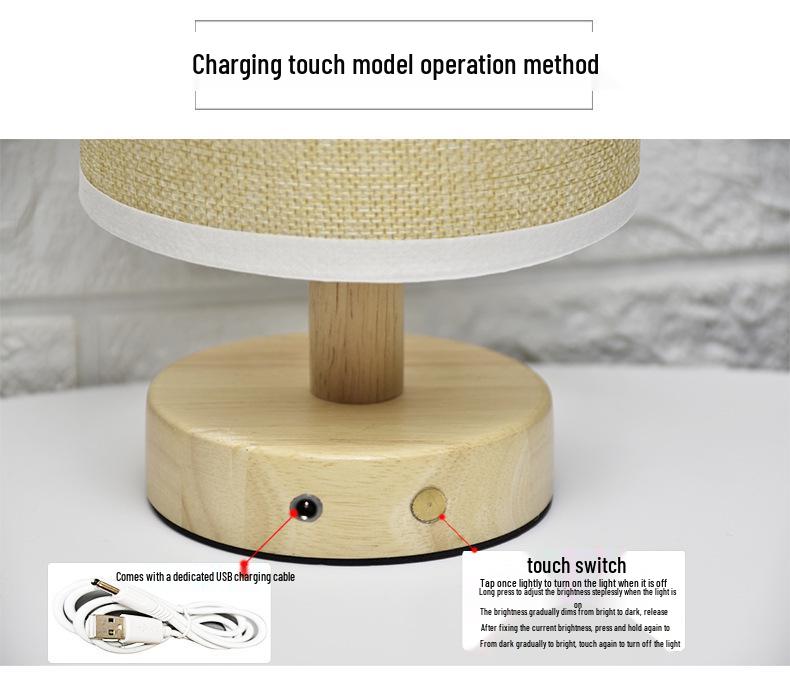 Lampe de Table LED en Bois Massif USB: Design Tissu pour Chambre, Chevet, Bureau ou Résidence Universitaire - Veilleuse & Éclairage d'Ambiance Décoratif
