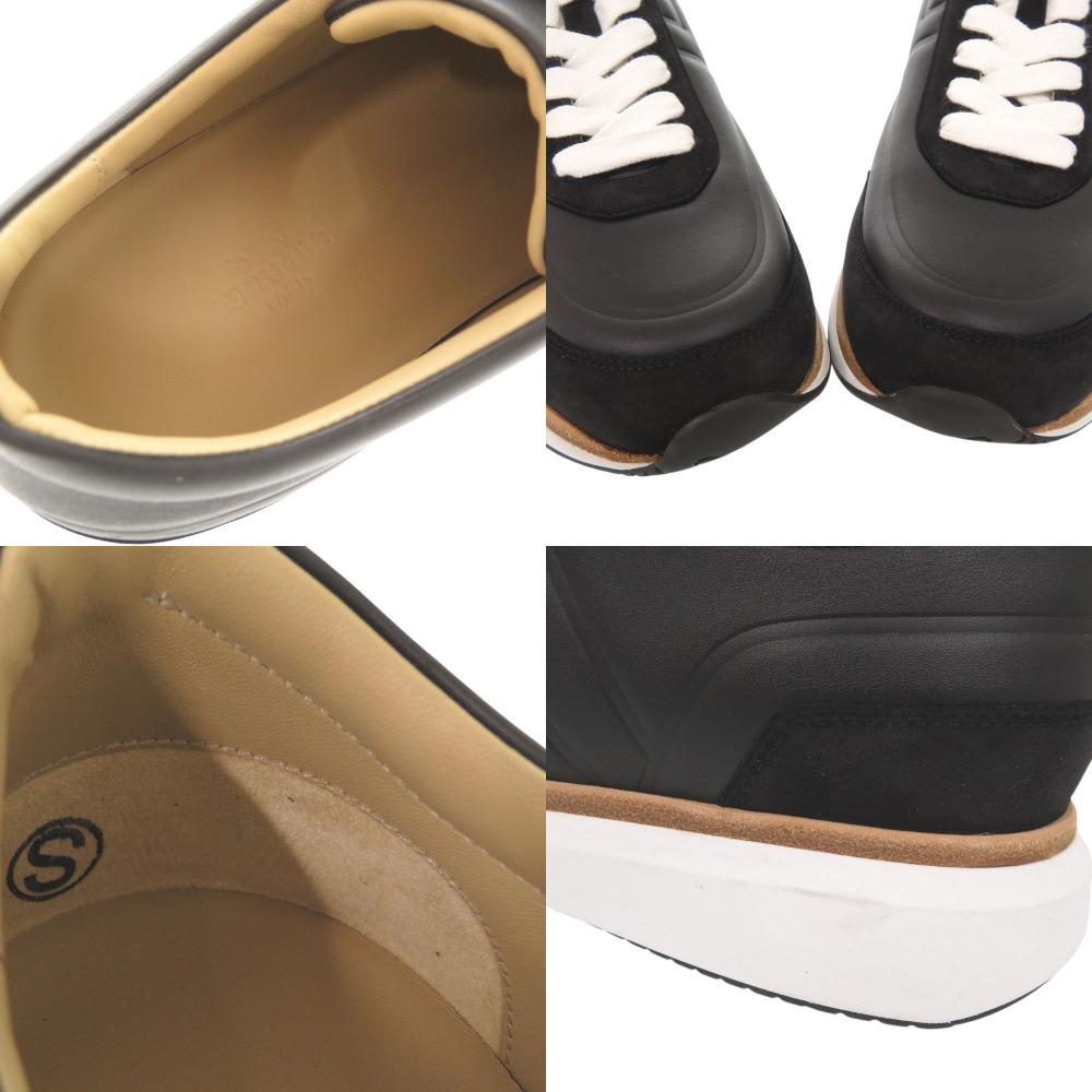 Used AUTHENTIC HERMES EASY Sneakers Black Calf Leather