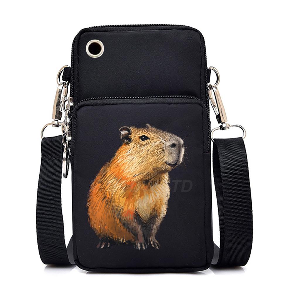 Multifunctional vertical black shoulder bag printed cartoon casual men's and women's portable mobile phone bag messenger bag
