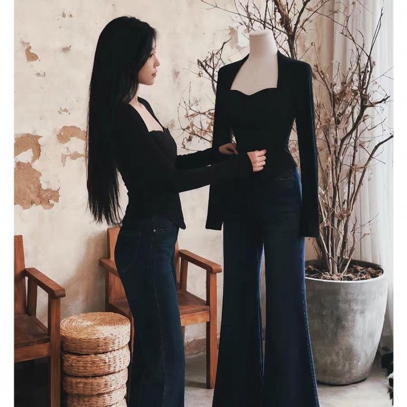 

Women s Spicy Girl Square Neck Slimming Long Sleeve T-Shirt - High Elastic Waist for Autumn/Winter L