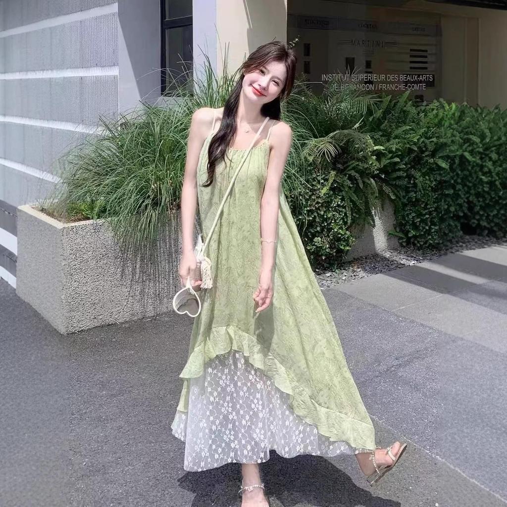 Stunning 2025 Summer French Niche Double-Layered Floral Mesh Dress for Women