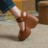 Krazing Pot Cow Leather Peep Toe Thick High Heels Platform Summer Shoes Buckle Straps Casual Waterproof Women Sandals