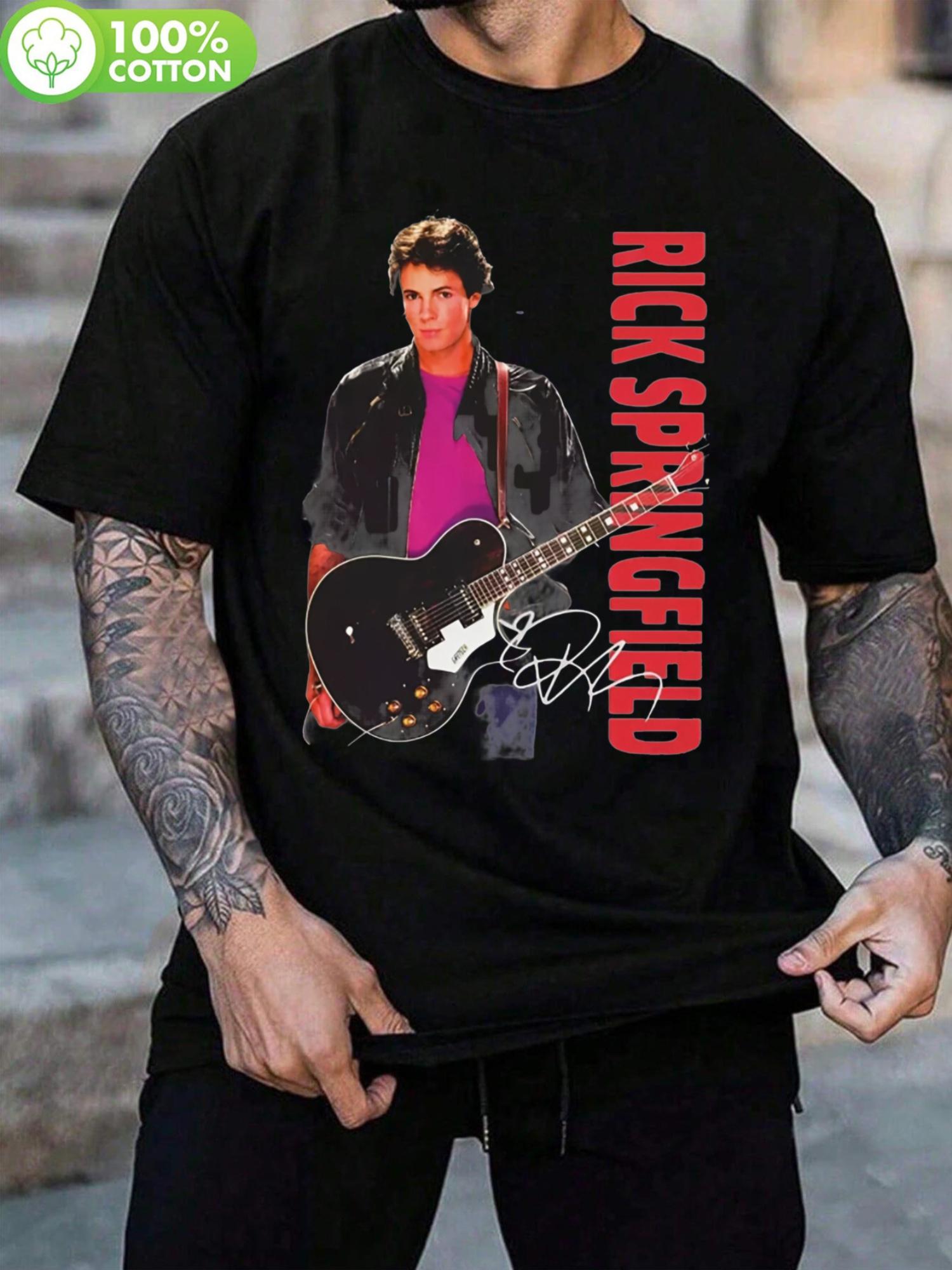 Rick Springfield Black Cotton Tshirt - Casual Crew Neck w... S