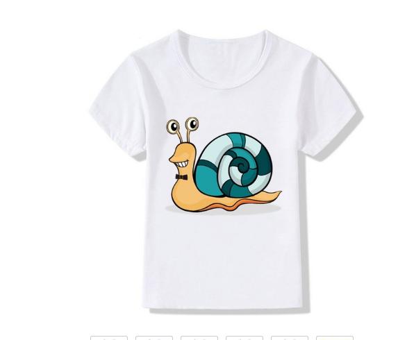 Top Cute Cartoon Snail Print T Shirt Funny for Boys Girls Lovely Childrens Clothes Summer Polyester Fabric Kids Clothes