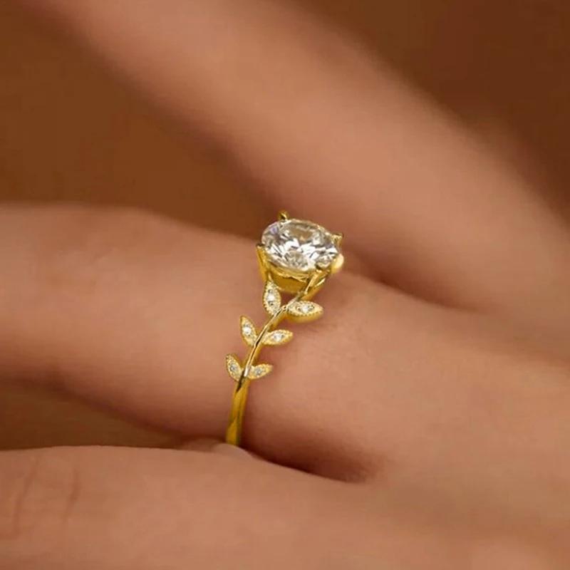CAOSHI Elegant Lady Wedding Band Leaf Shape Finger Ring Brilliant Zirconia Jewelry for Engagement Aesthetic Graceful Accessories