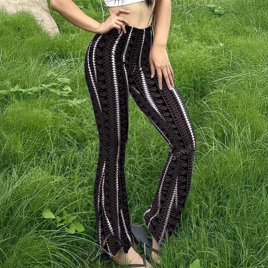 Women Yoga Pants Elastic Mid-rise Casual Printed Flared Trousers Printing Flattering Leg Silhouette Pants Running Walking Long Pants