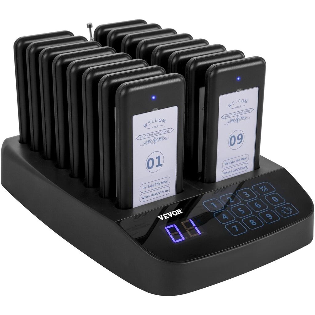 Restaurant-Pager 16 Untersetzer Paging-System Max. 98 Kinderbetreuungs-Pager Kabelloses Paging Warteschlangen-Rufsystem Touchscreen mit Vibration, Blinken und