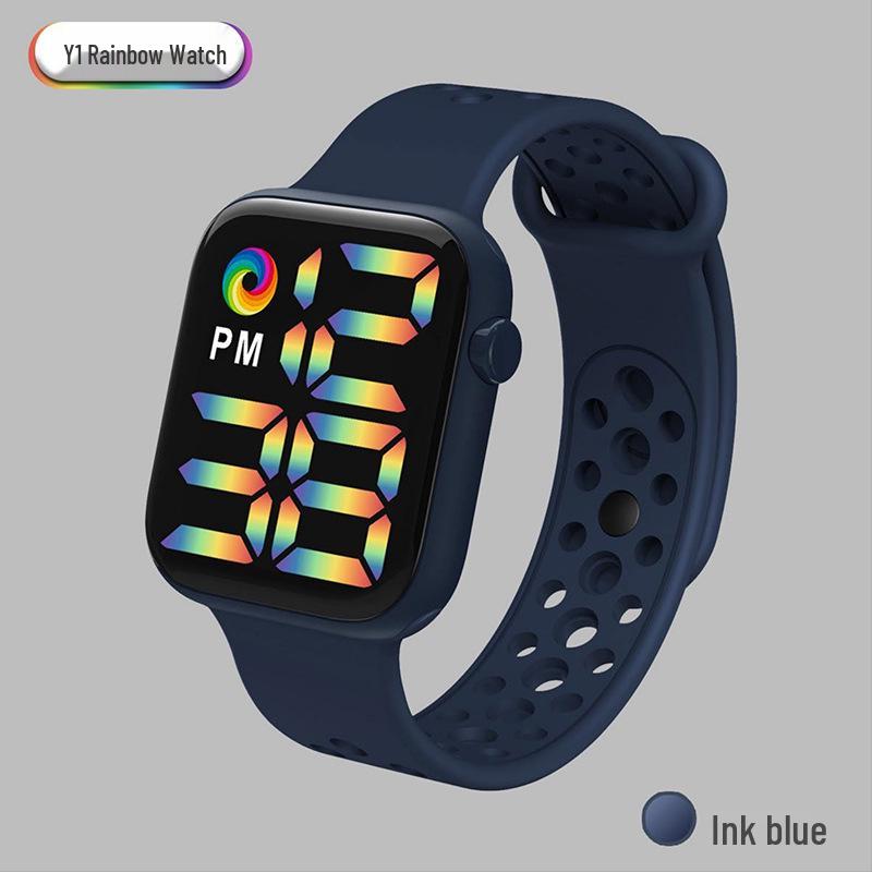 Y1LED Digital Rainbow Display Sport Watch with Large Screen and Button Movement for Men and Women