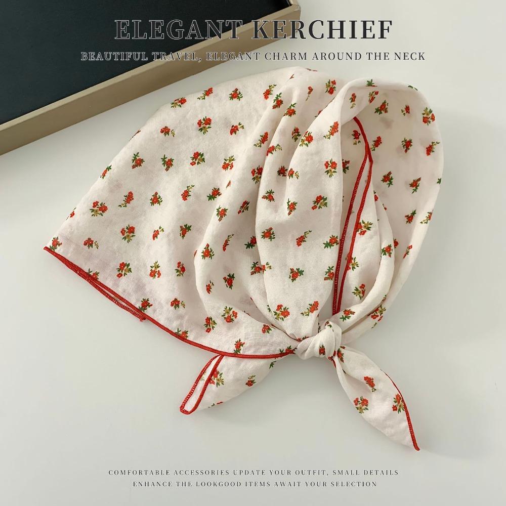 

Cherry Cotton Linen Print Scarves Flower Square Handkerchief Small Square Scarf Scarf Accessories Style 2