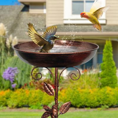 Μεταλλική Ποτίστρα Πουλιών Αυτοστήρικτη Μπολ Ποτίστρας Πουλιών με Πάσσαλο Ρυθμιζόμενο Ύψος Δίσκος Ταΐστρας Πουλιών για Διακόσμηση Κήπου Εξωτερικού Χώρου
