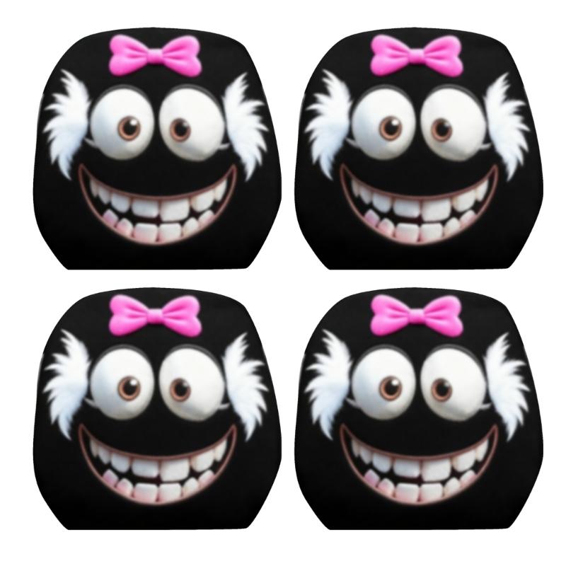 Playful Cartoon Eye Car Headrest Cover Cartoon Bows Design Strong Polyester Decorations Universal Auto Accessories