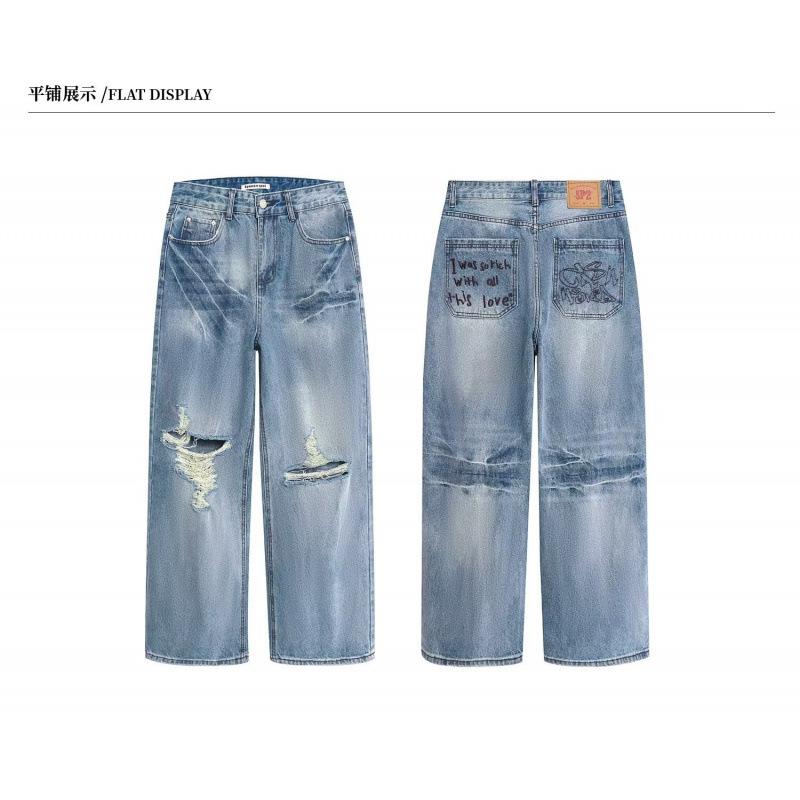 Джинсы клеш JYL для мужчин Американские рваные Bootcut Трещина Cleanfit Свободные Джинсовые M бездна