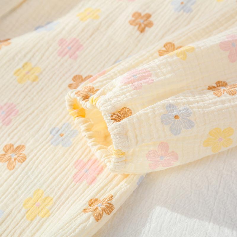 2026 New Spring/Summer Women's Pajama Set Pure Cotton Crepe Sweet and Cute Long Sleeve Long Pants Two Piece Home Clothes