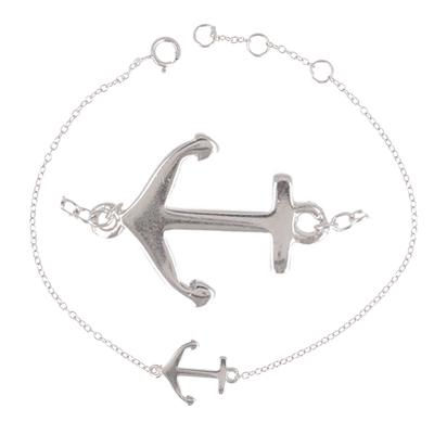 [Q8915] – Silbernes „Marine Anchor“-Silberarmband (rhodiniert) – 15 x 10 mm
