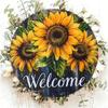 Iron Sign Welcome Round Sunflower Floral Cafe Office Wall Decor