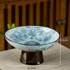 Blue and White Porcelain Ceramic Plate Dessert Plate Tall Fruit Tray Ice Cream Bowl Home Living Trinket Dish Kitchen Tableware