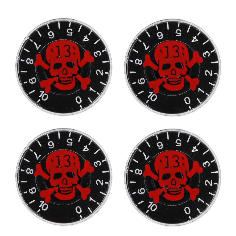 4 Stück E-Gitarre Acryl Totenkopf Nummer 13 Muster Ton Lautstärke Regler Knopf Ersatz(rot)