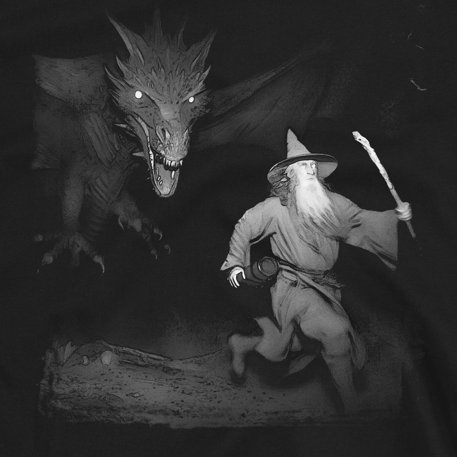 Wizard and Dragon Night Chase Adventures Funny Graphic T-Shirt 3XL