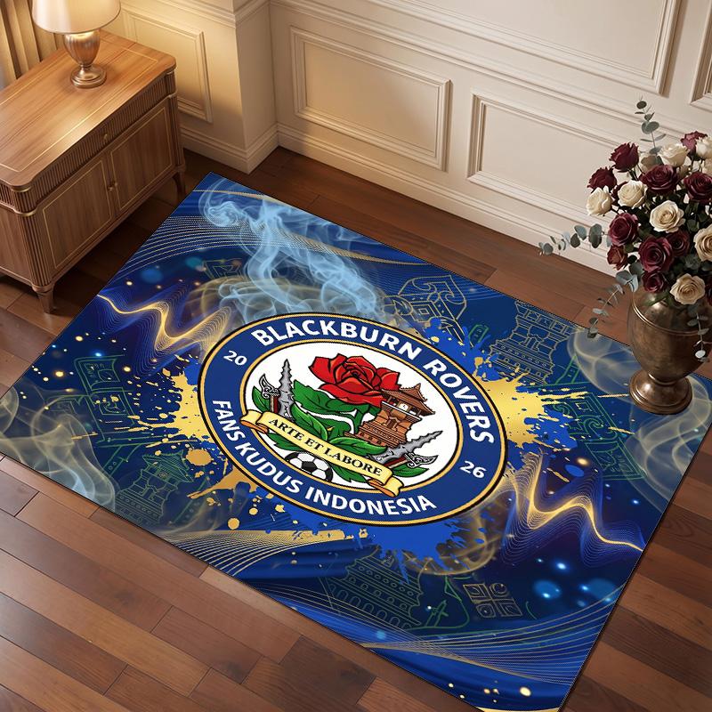 Blackburn Rovers Football Print Crystal Velvet Rug, Comfortable Water Absorbent Non Slip Indoor Floor Carpet
