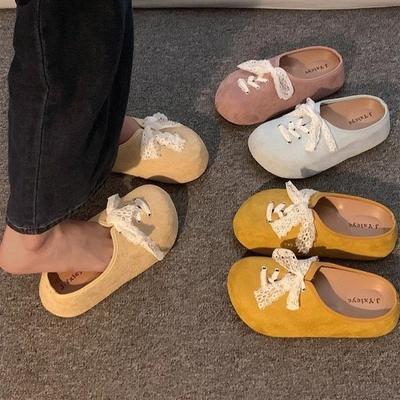 Französische Plateau-Spitzen-Schuhe Damen Frühling und Herbst Neue Außenbekleidung Ein-Pedal-Taschenkopf Halbhausschuhe