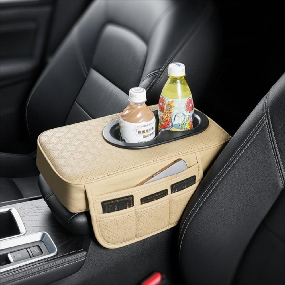 Universal Car Armrest Box Cover PU Leather Center Console Armrest Cushion Center Console Mat Cards бежевый