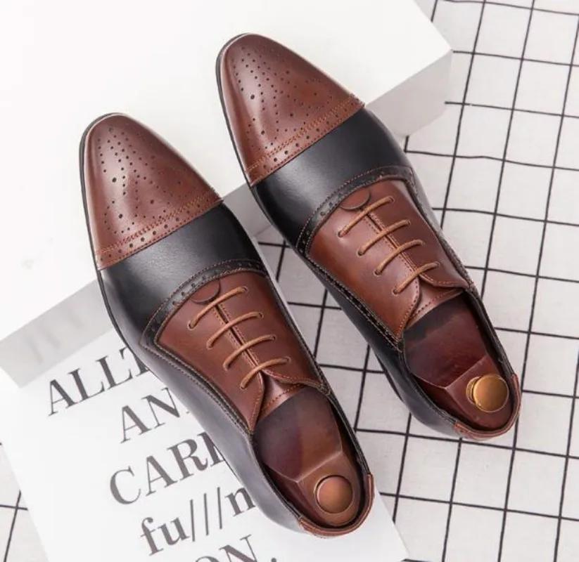 Moda 2024 Buty Oxford dla Mężczyzn Brązowe Czarne Jesienne Biznesowe Sznurowane Pu Biurowe Brogsy Buty Wizytowe Zapatos De Vestir Hombre Buty Męskie
