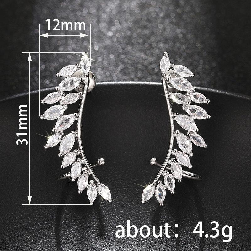 Direct supply of horse eye zircon leaf stud earrings, personalized wing shape ear bone clips, niche design versatile earrings