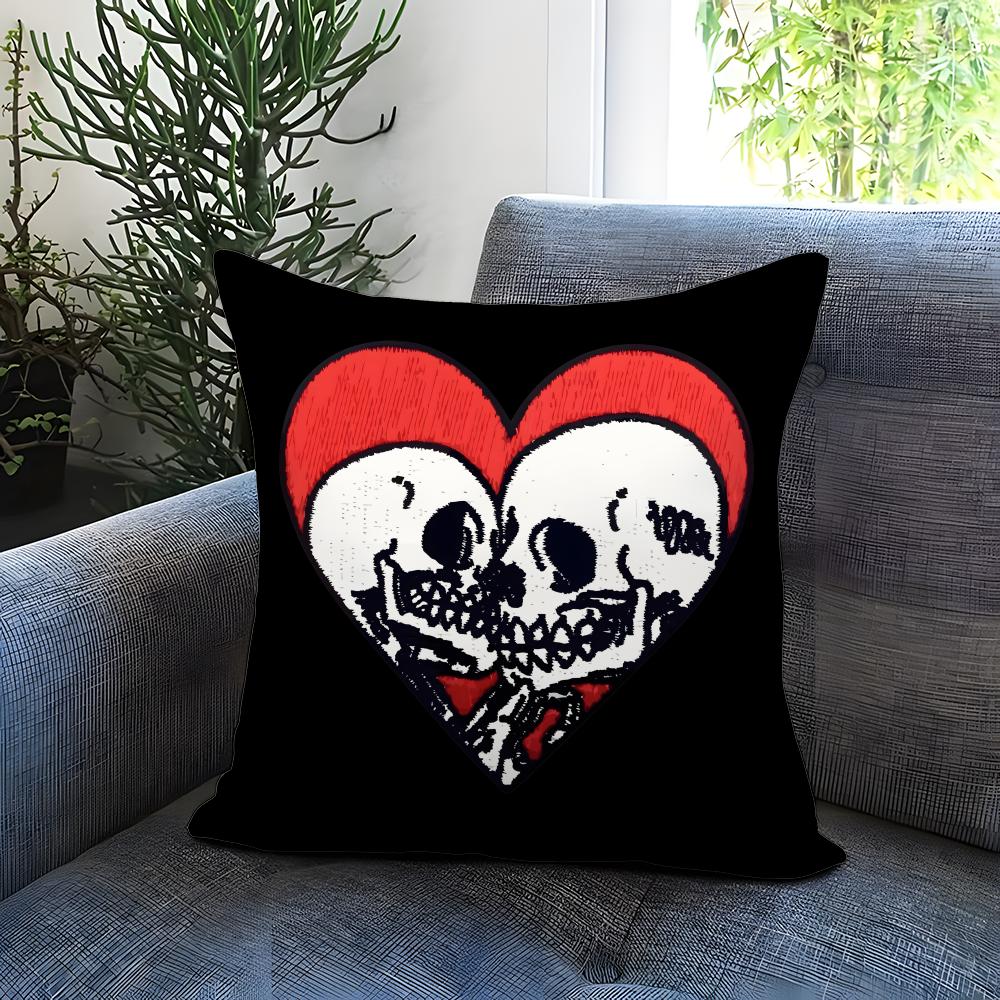 Fashion SSkull Heartes Cushion Cover Comfortable Reversible Pillow Cover Ideal for Car Sofa Bedroom  Beyond