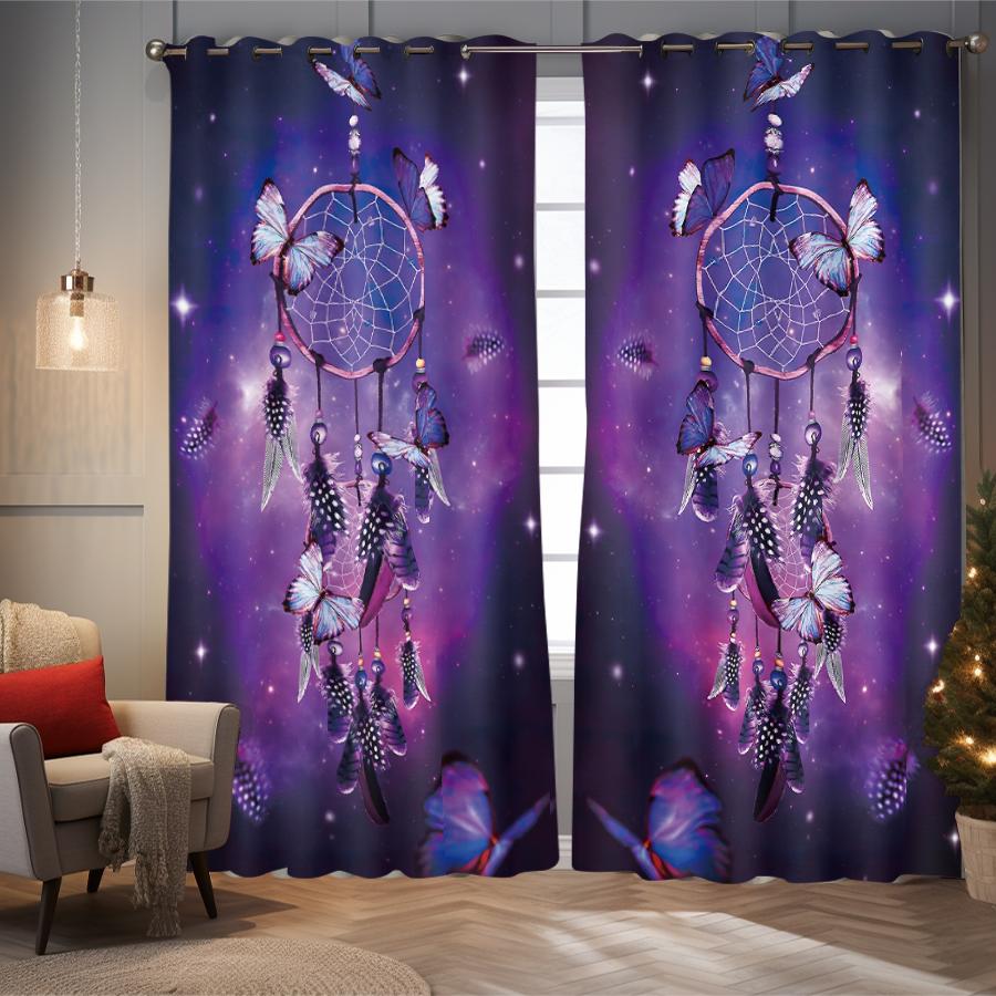 2 Pieces of Dreamcatcher Starry Sky Pattern Printed Curtains, Decorating Bedrooms, Living Rooms, and Game Rooms