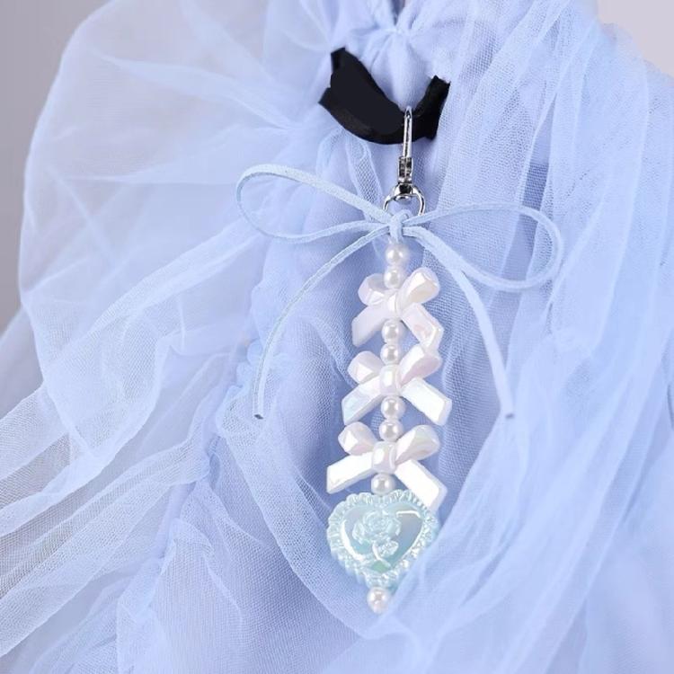 Elegant Bowknot and Heart Keychain with Pearls Stylish Bag Charm Accessories Handmade Car Key Ornament for Daily Use